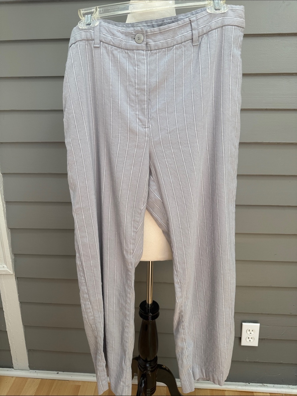 J Jill Linen Stretch Light Gray Pinstripe Cropped Dress Pants 14 TALL